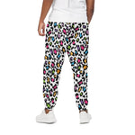 White And Rainbow Leopard Print Cotton Pants