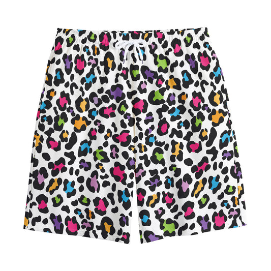White And Rainbow Leopard Print Cotton Shorts