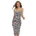 White And Rainbow Leopard Print Cross Back Cami Dress