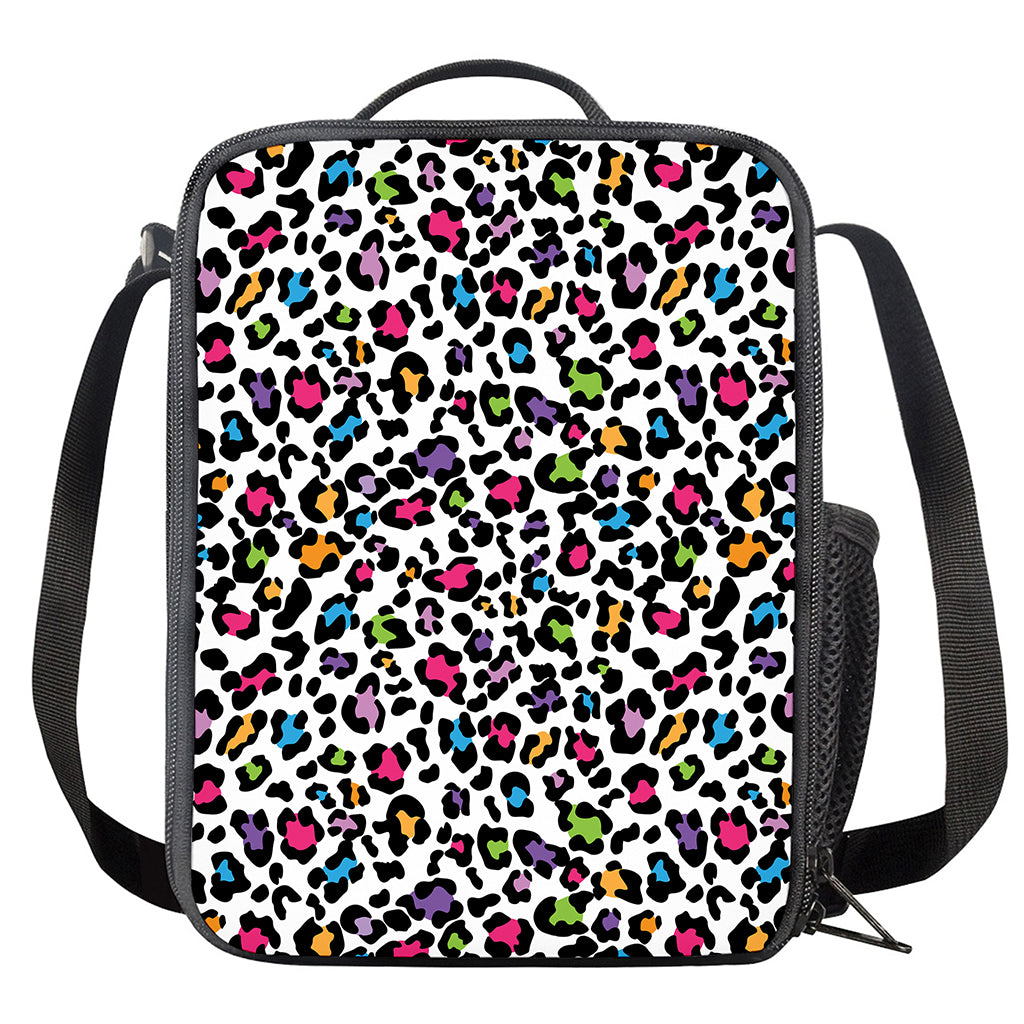 White And Rainbow Leopard Print Crossbody Lunch Bag