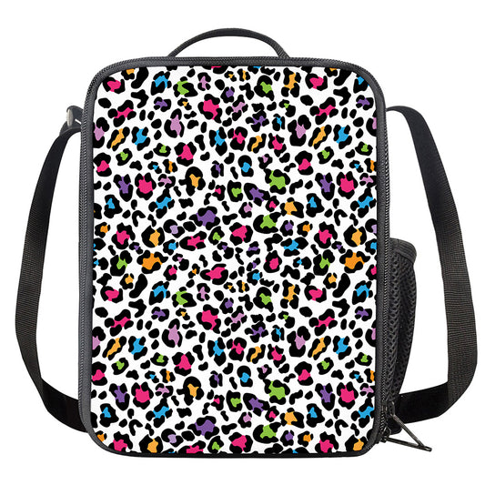 White And Rainbow Leopard Print Crossbody Lunch Bag