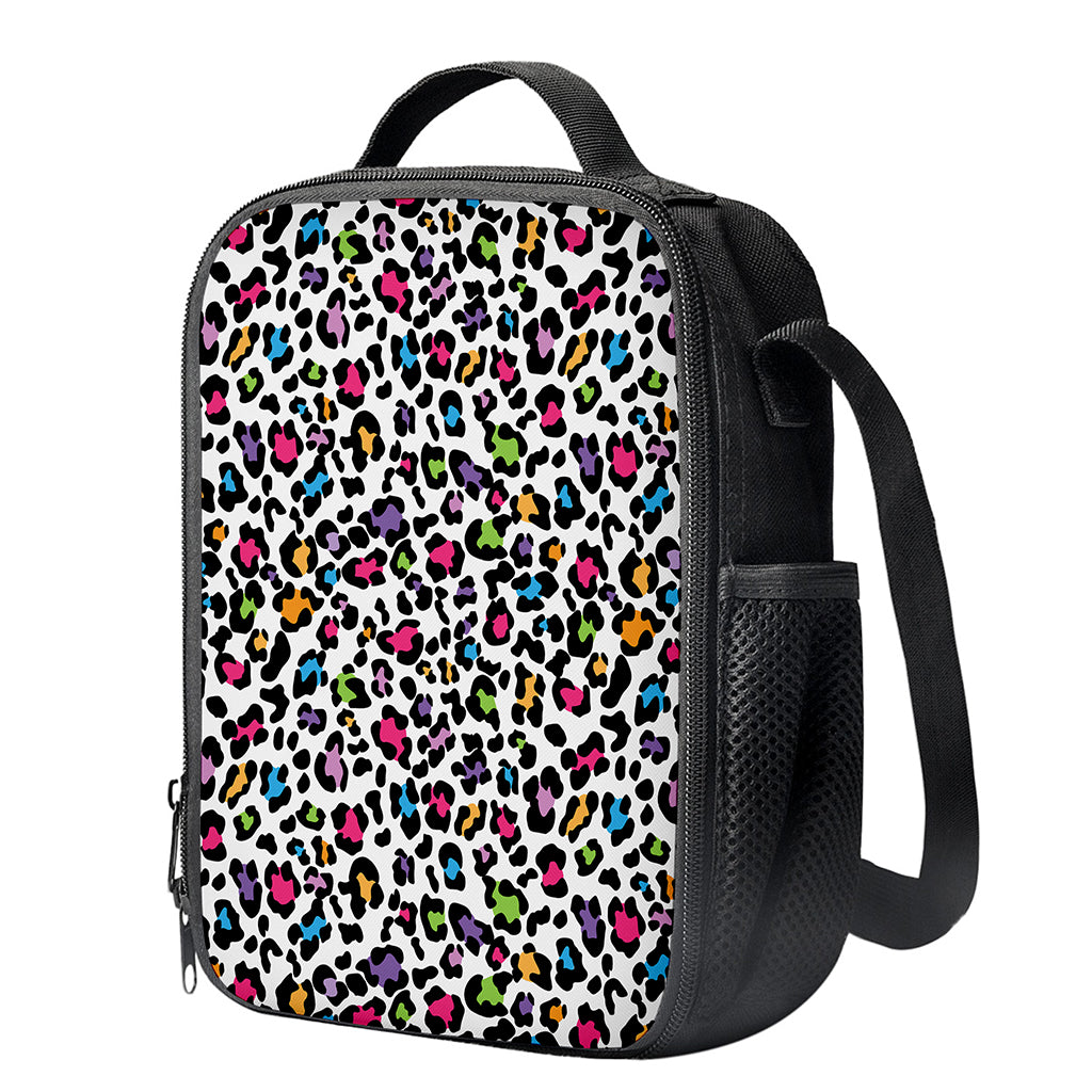 White And Rainbow Leopard Print Crossbody Lunch Bag