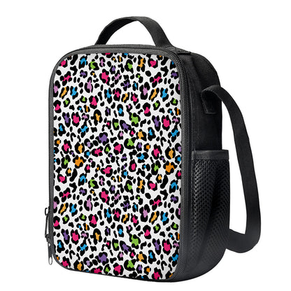 White And Rainbow Leopard Print Crossbody Lunch Bag