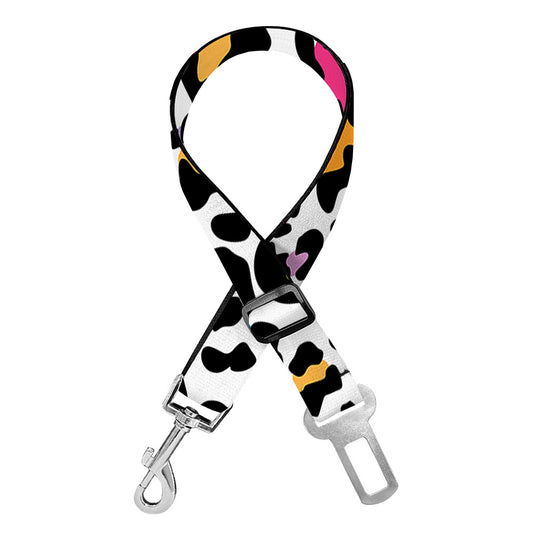 White And Rainbow Leopard Print Dog Seat Belt