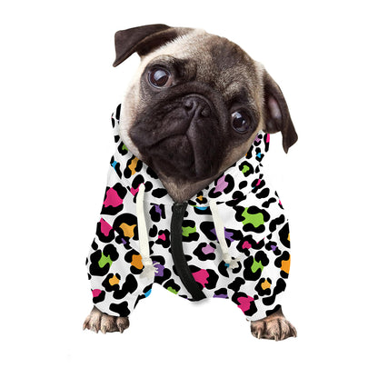 White And Rainbow Leopard Print Dog Zip Up Hoodie