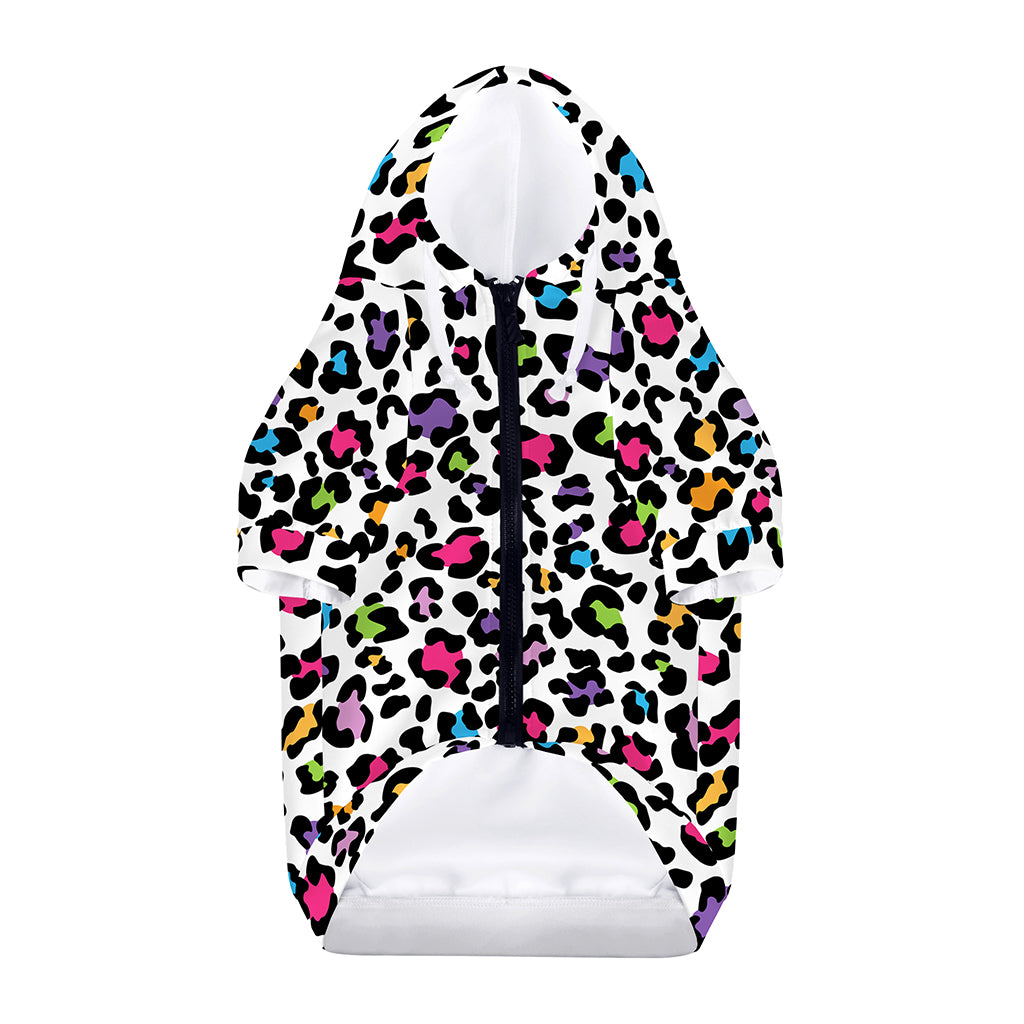White And Rainbow Leopard Print Dog Zip Up Hoodie