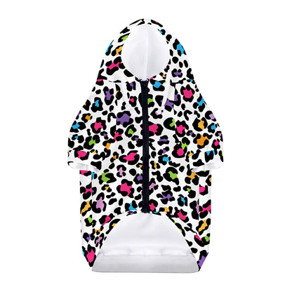 White And Rainbow Leopard Print Dog Zip Up Hoodie