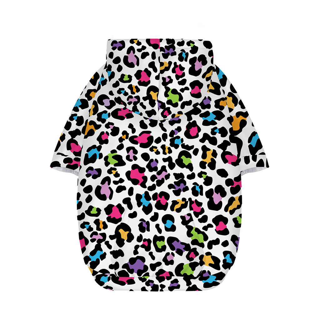White And Rainbow Leopard Print Dog Zip Up Hoodie