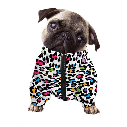 White And Rainbow Leopard Print Dog Zip Up Jacket
