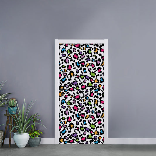 White And Rainbow Leopard Print Door Sticker