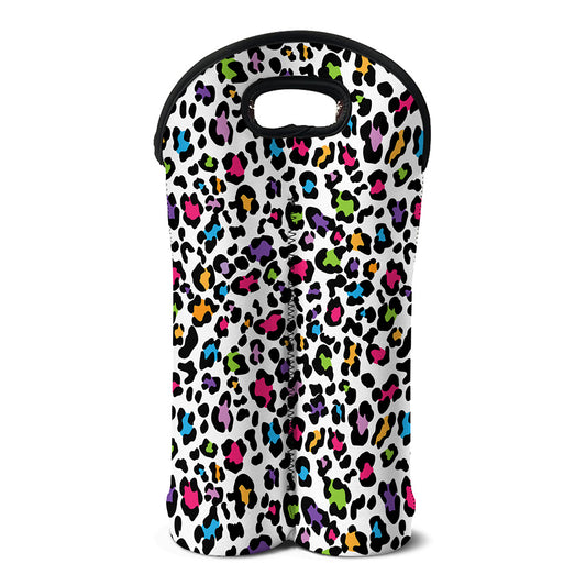 White And Rainbow Leopard Print Double Neoprene Wine Tote