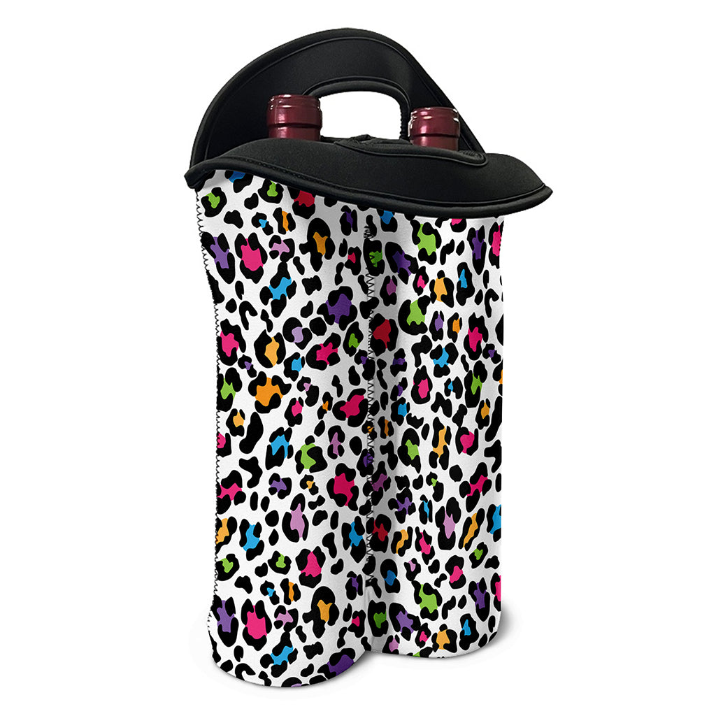 White And Rainbow Leopard Print Double Neoprene Wine Tote