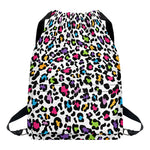 White And Rainbow Leopard Print Drawstring Backpack