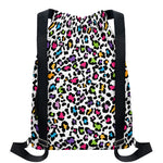 White And Rainbow Leopard Print Drawstring Backpack