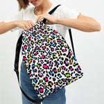 White And Rainbow Leopard Print Drawstring Backpack