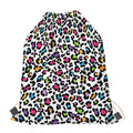 White And Rainbow Leopard Print Drawstring Bag