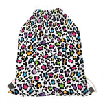 White And Rainbow Leopard Print Drawstring Bag