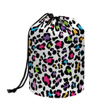 White And Rainbow Leopard Print Drawstring Makeup Bag
