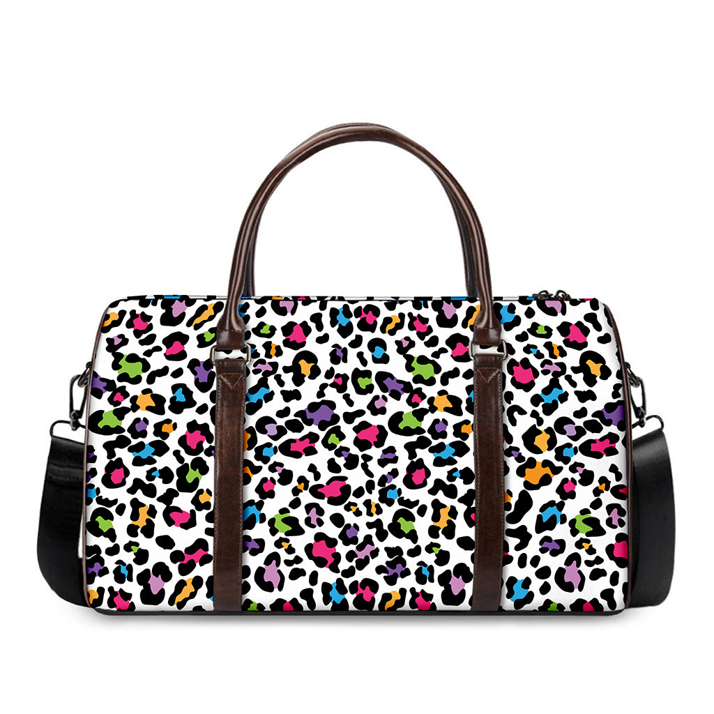 White And Rainbow Leopard Print Duffle Bag