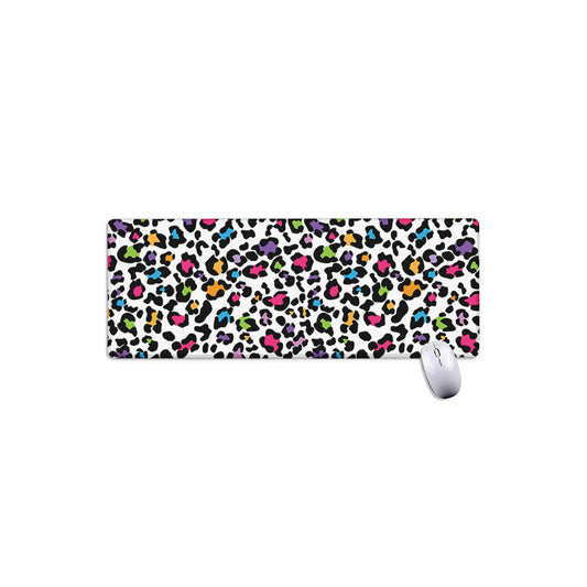 White And Rainbow Leopard Print Extended Mouse Pad
