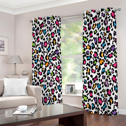 White And Rainbow Leopard Print Extra Wide Grommet Curtains