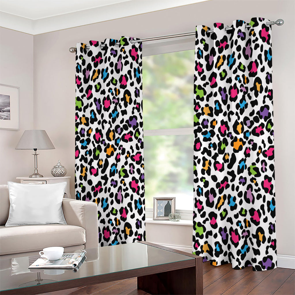 White And Rainbow Leopard Print Extra Wide Grommet Curtains