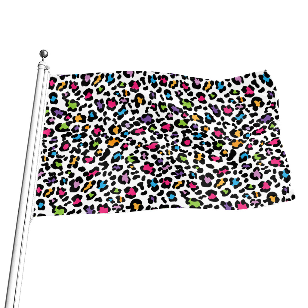 White And Rainbow Leopard Print Flag