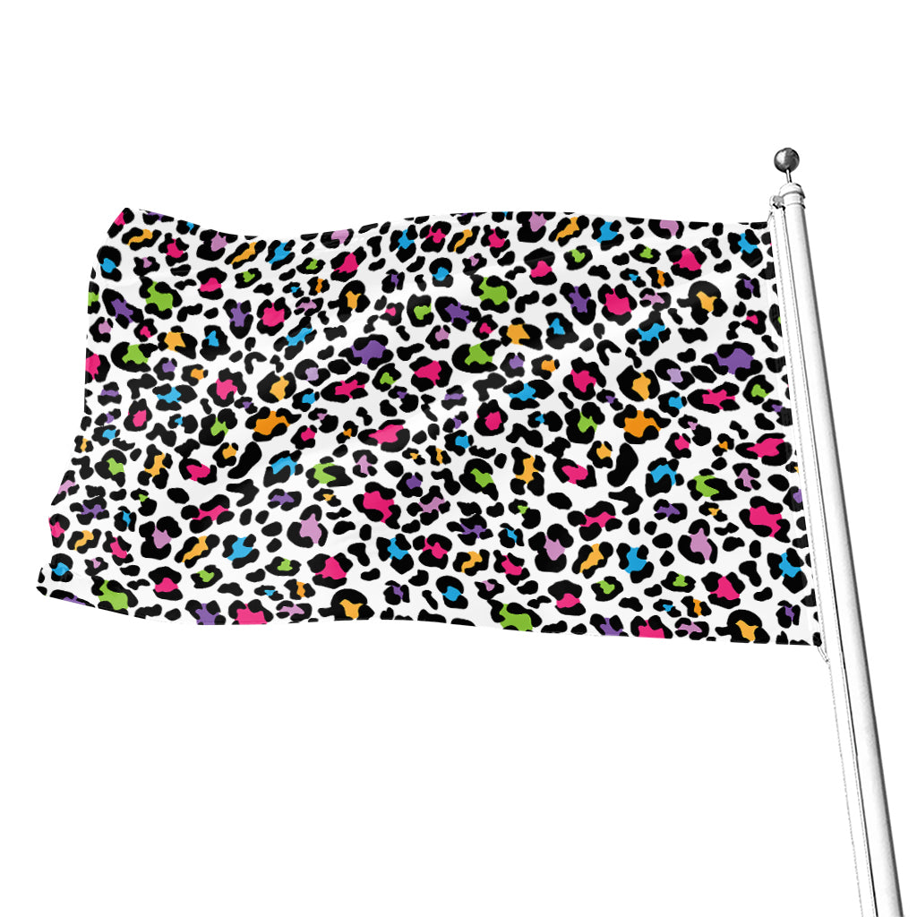 White And Rainbow Leopard Print Flag