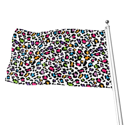 White And Rainbow Leopard Print Flag