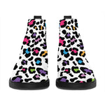 White And Rainbow Leopard Print Flat Ankle Boots