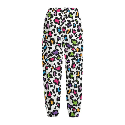 White And Rainbow Leopard Print Fleece Lined Knit Pants