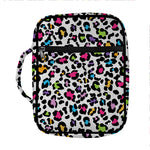White And Rainbow Leopard Print Front Pocket Bible Bag