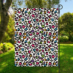 White And Rainbow Leopard Print Garden Flag