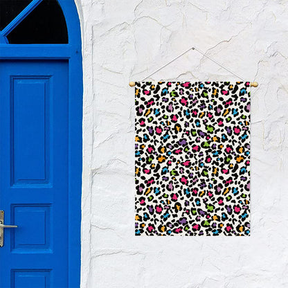 White And Rainbow Leopard Print Garden Flag