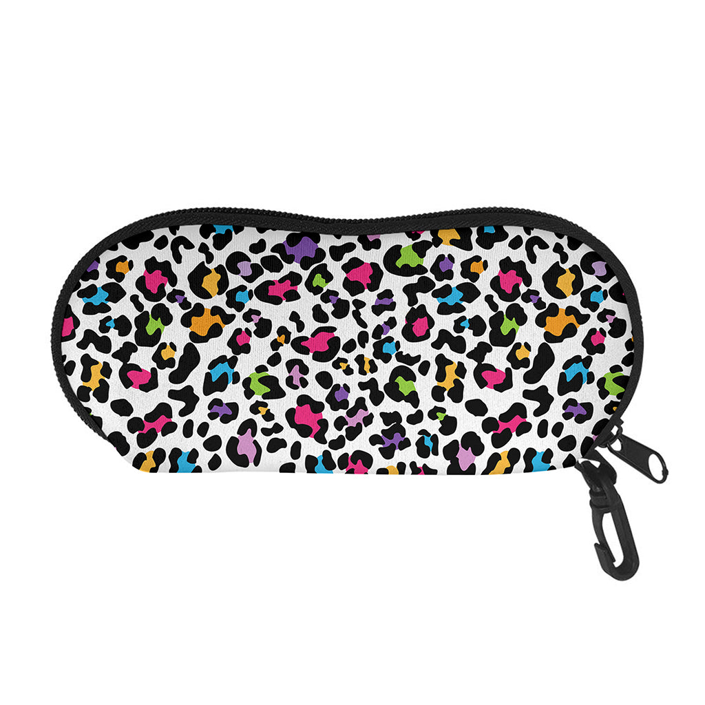 White And Rainbow Leopard Print Glasses Case