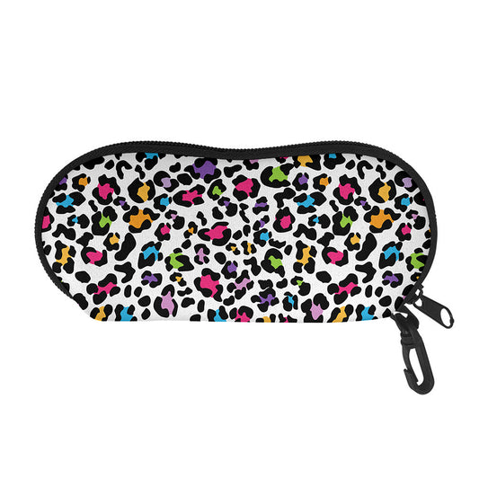 White And Rainbow Leopard Print Glasses Case