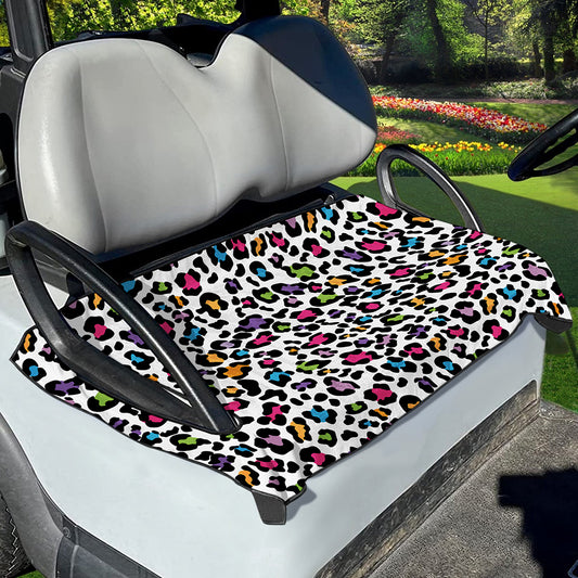 White And Rainbow Leopard Print Golf Cart Seat Cover
