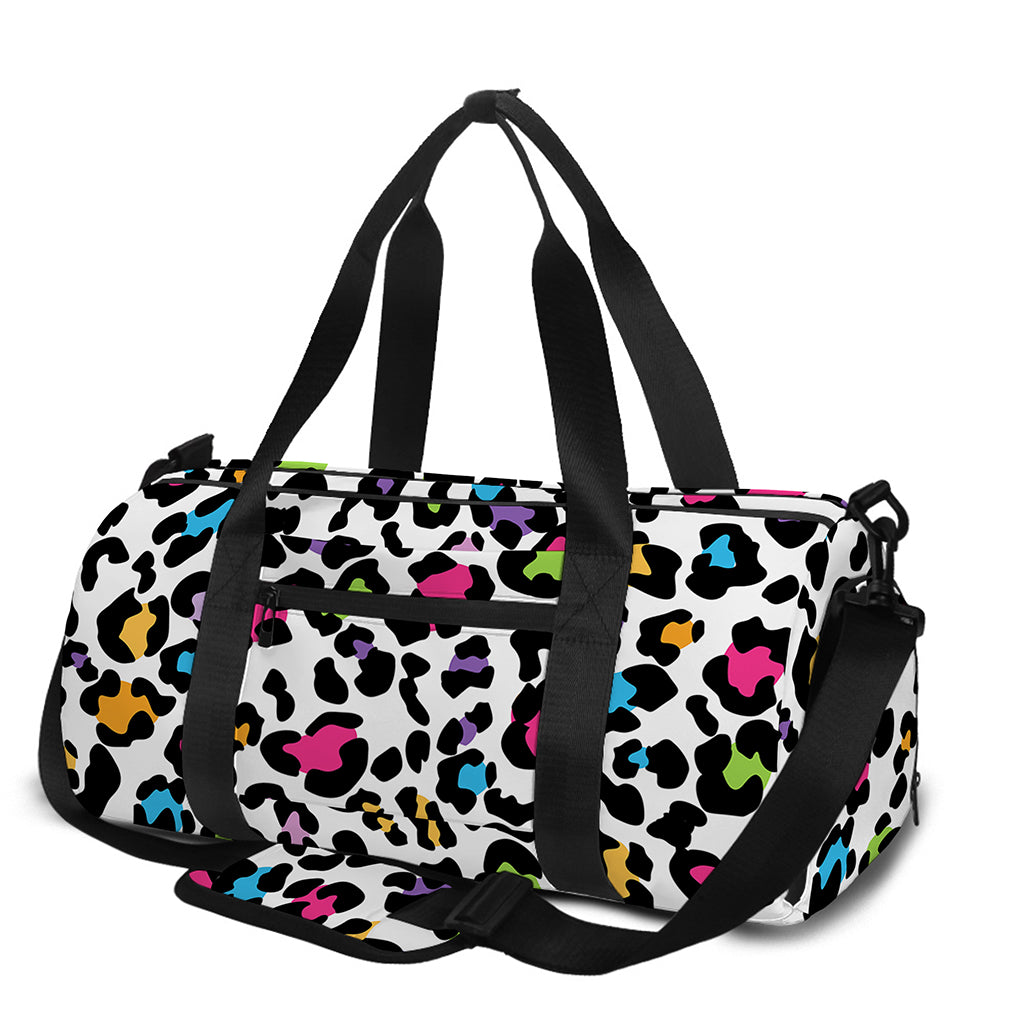 White And Rainbow Leopard Print Gym Bag
