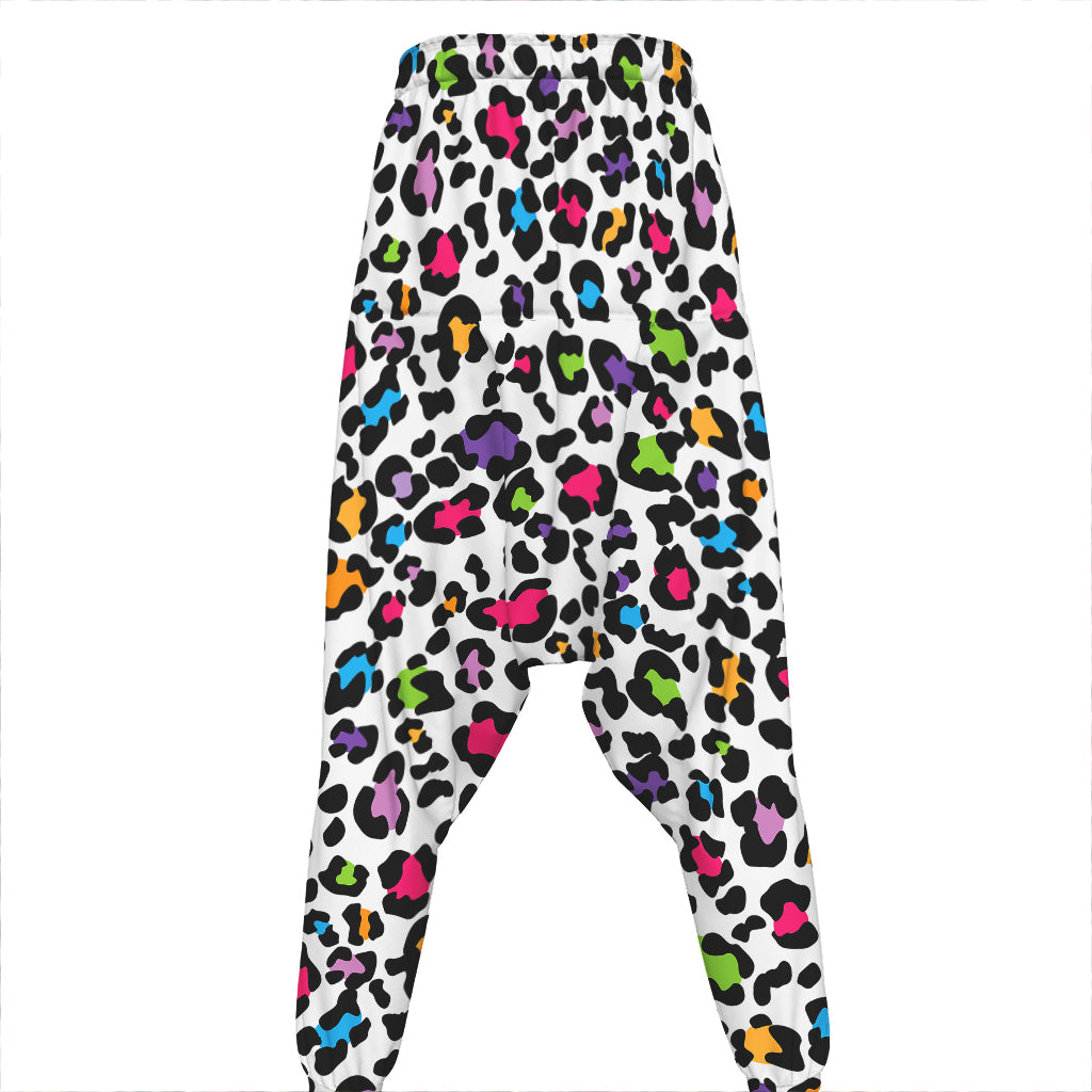 White And Rainbow Leopard Print Hammer Pants