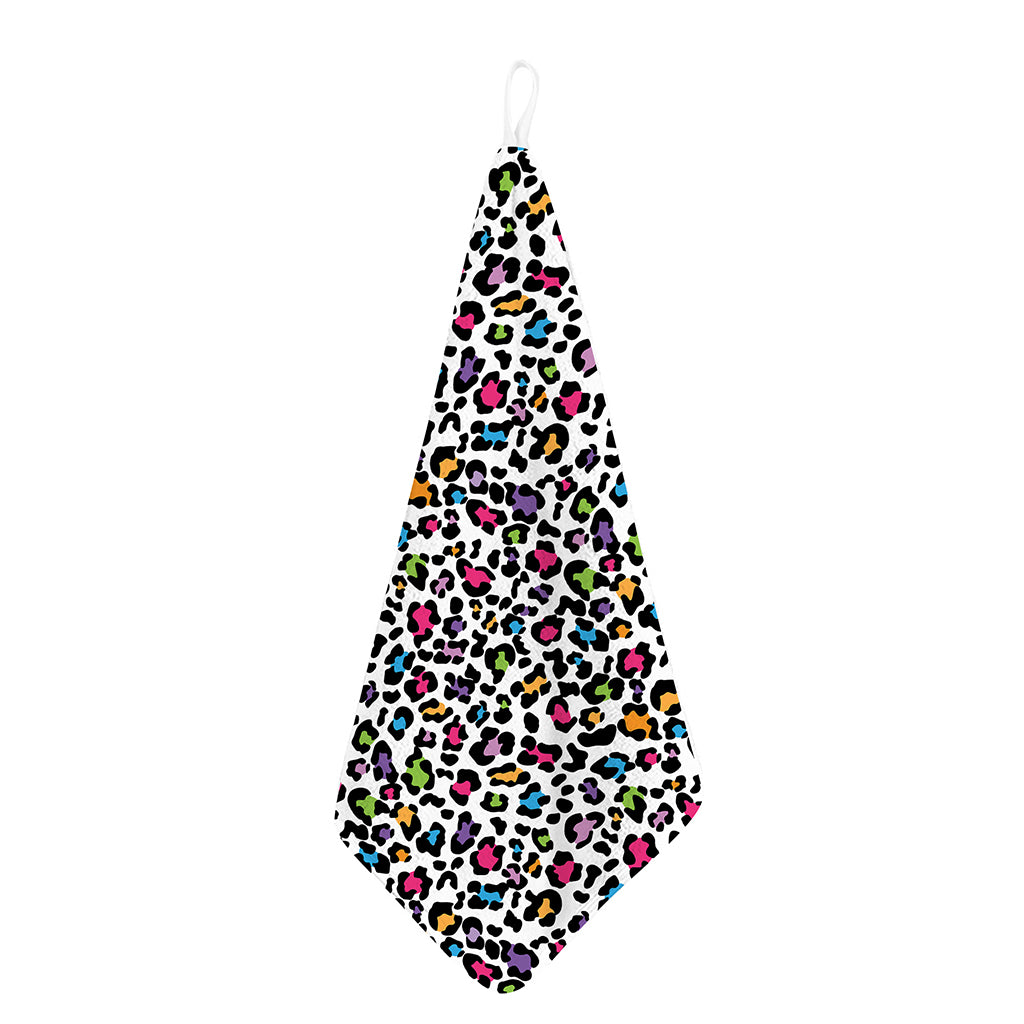 White And Rainbow Leopard Print Hand Towel