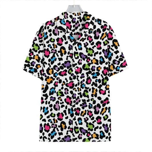 White And Rainbow Leopard Print Hawaiian Shirt