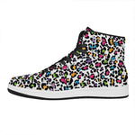 White And Rainbow Leopard Print High Top Leather Sneakers
