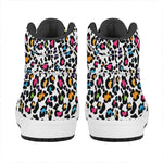 White And Rainbow Leopard Print High Top Leather Sneakers