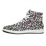 White And Rainbow Leopard Print High Top Leather Sneakers