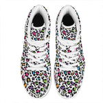 White And Rainbow Leopard Print High Top Leather Sneakers