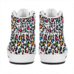 White And Rainbow Leopard Print High Top Leather Sneakers
