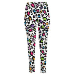 White And Rainbow Leopard Print High-Waisted Pocket Leggings