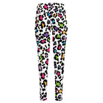 White And Rainbow Leopard Print High-Waisted Pocket Leggings