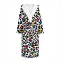 White And Rainbow Leopard Print Hooded Bathrobe