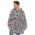 White And Rainbow Leopard Print Hoodie Blanket
